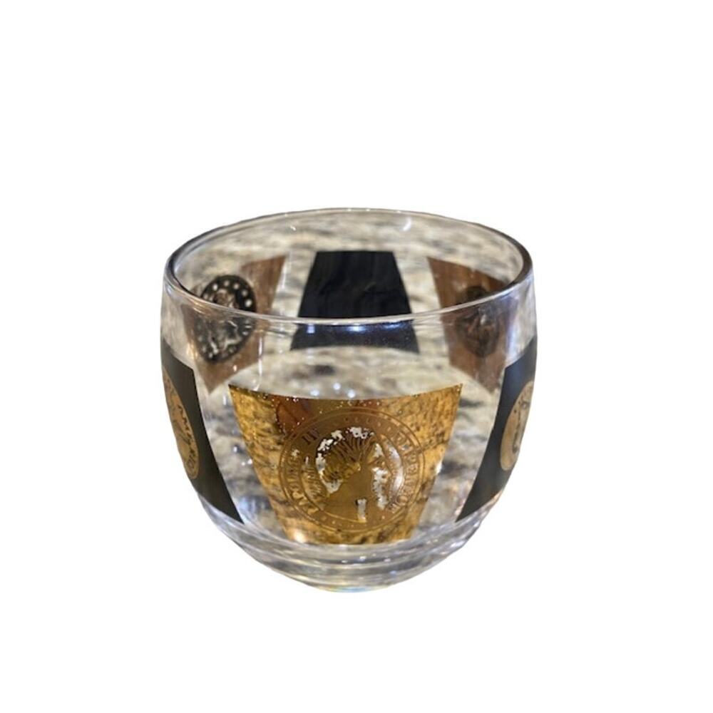 CERA 22KT Gold and Black Coins ROLY POLY GLASSES 1960s Set of 2 Mid-Century700 - Picture 4 of 8